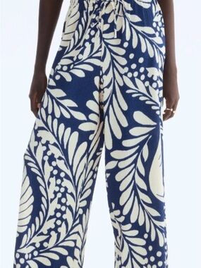 H&M Blue & Cream Wide-Leg Floral Print Pants